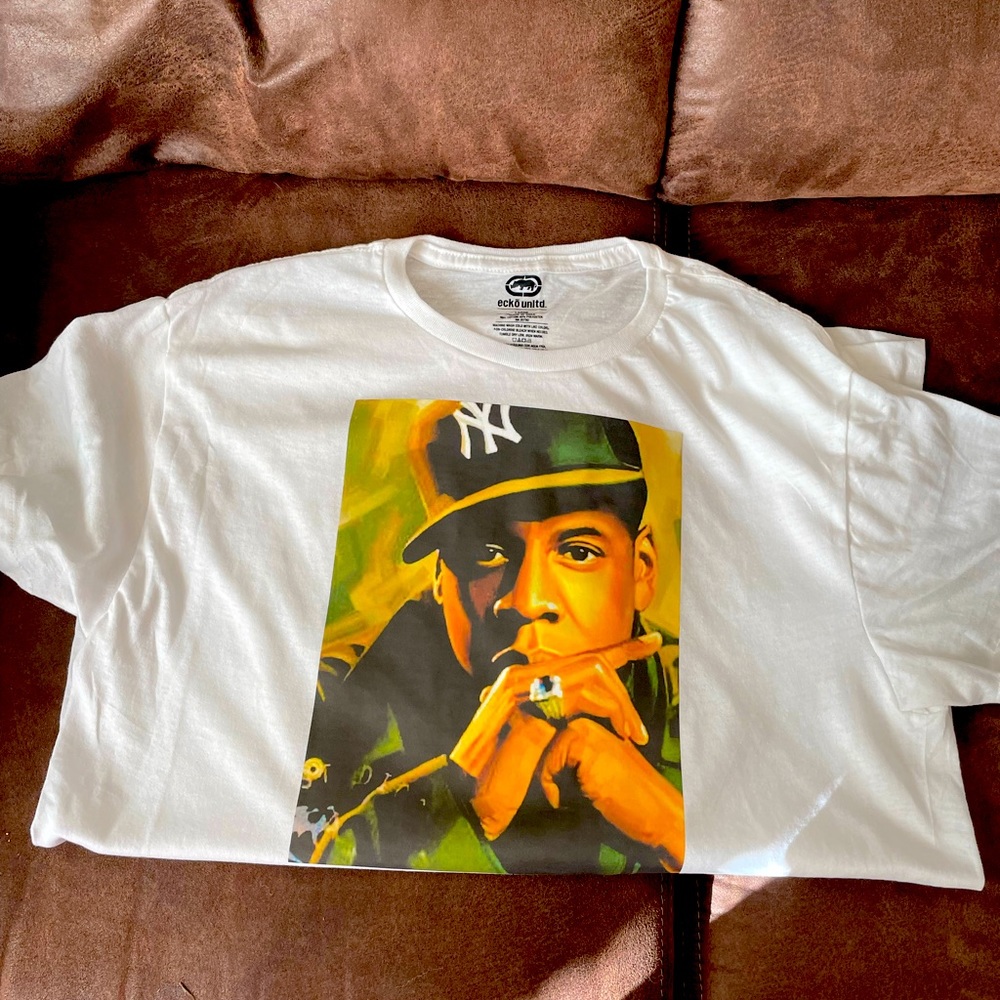 A white T-shirt a Jay Z